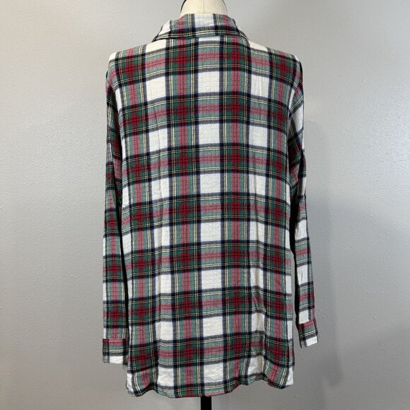 D & Co Womens Size 1X Plaid Flannel Button Up Shirt Embellished Collar Tunic - Picture 2 of 14
